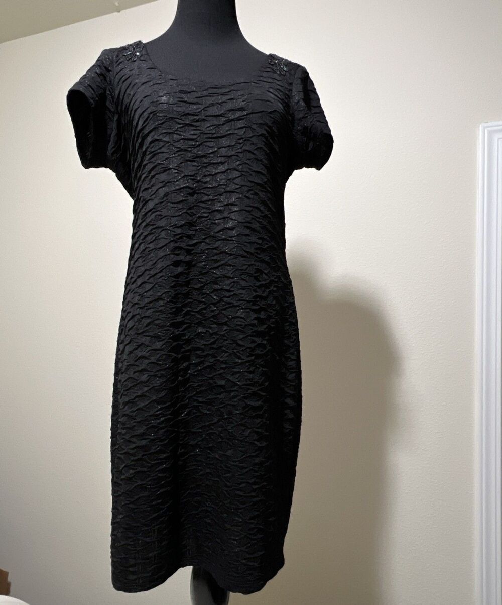 FREE PEOPLE Black Sparkle Sewn Beaded Lined Party Dress Going Out Scoop Back L